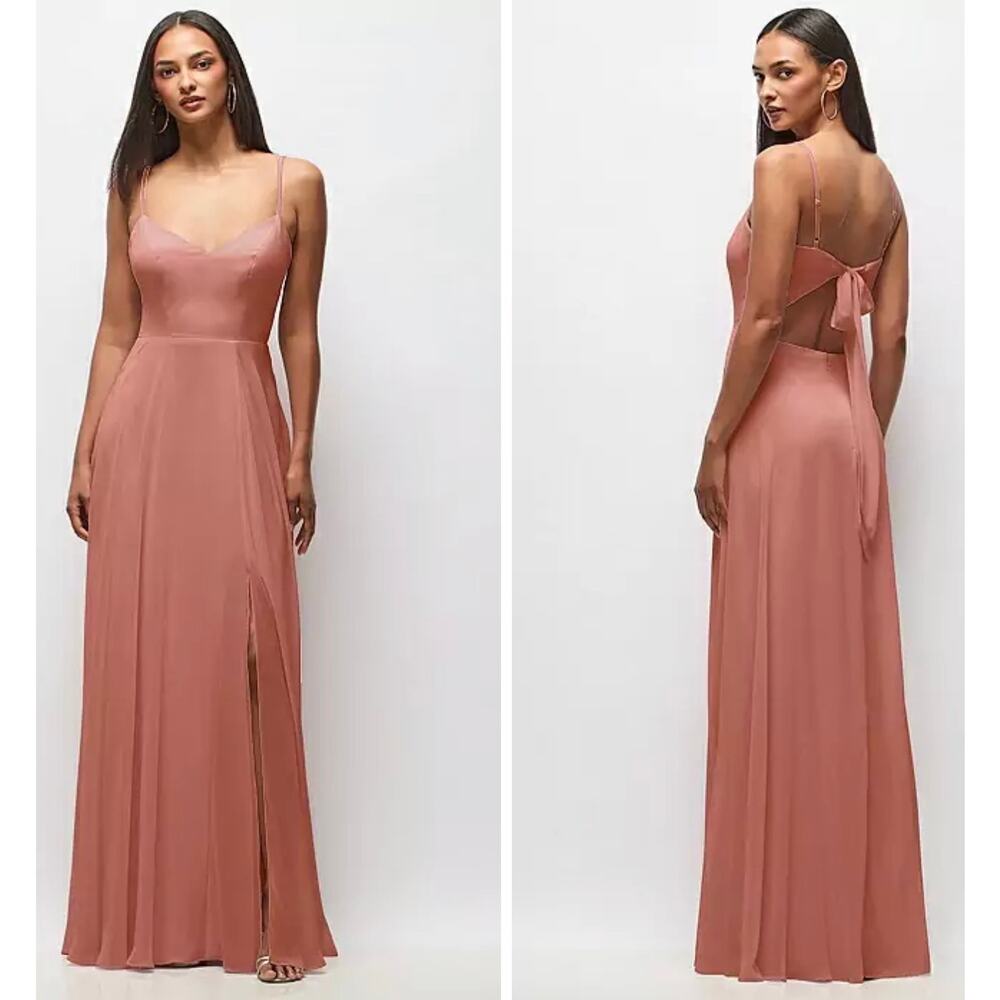 AFTER SIX Desert Rose Tie Back Cutout Chiffon Gown Size 18 R NWT